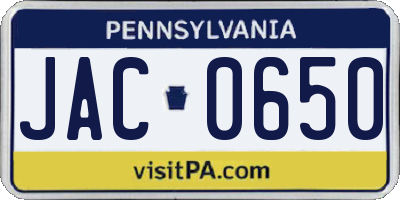 PA license plate JAC0650
