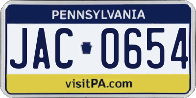 PA license plate JAC0654