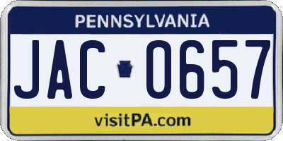 PA license plate JAC0657