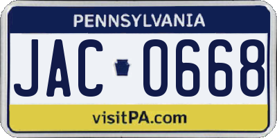 PA license plate JAC0668