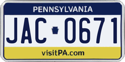 PA license plate JAC0671