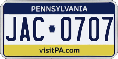 PA license plate JAC0707