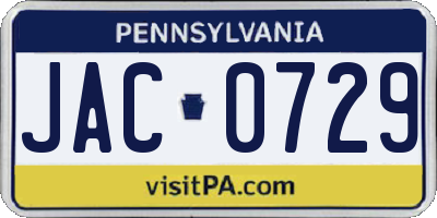 PA license plate JAC0729