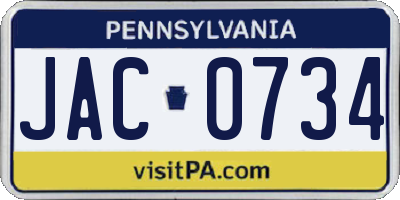 PA license plate JAC0734