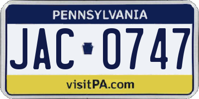 PA license plate JAC0747