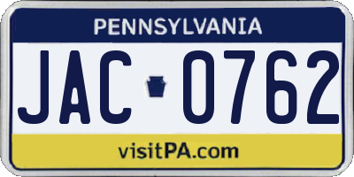 PA license plate JAC0762