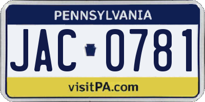 PA license plate JAC0781