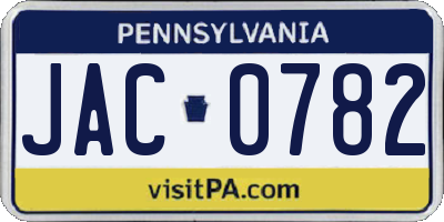 PA license plate JAC0782