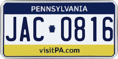 PA license plate JAC0816
