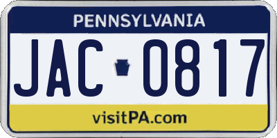 PA license plate JAC0817