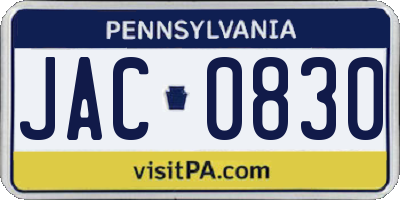 PA license plate JAC0830