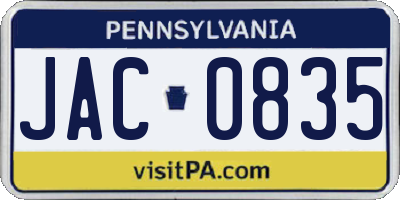 PA license plate JAC0835