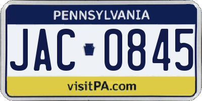 PA license plate JAC0845