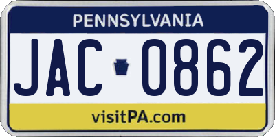 PA license plate JAC0862