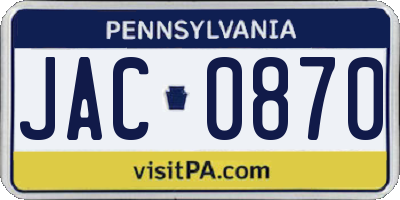 PA license plate JAC0870