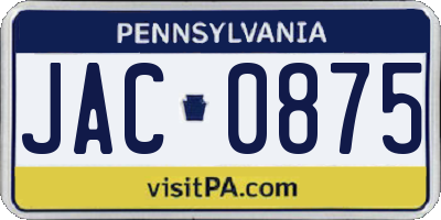 PA license plate JAC0875