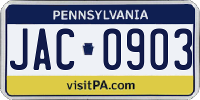 PA license plate JAC0903