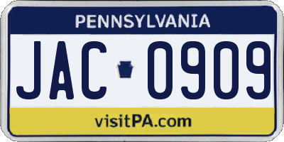 PA license plate JAC0909