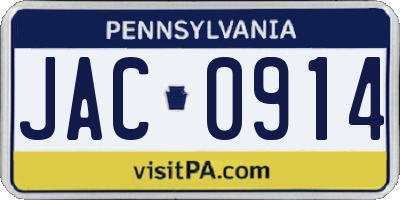 PA license plate JAC0914
