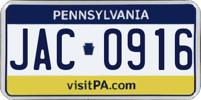 PA license plate JAC0916