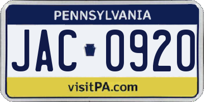 PA license plate JAC0920