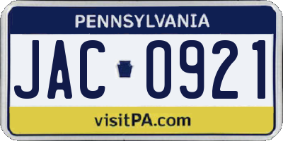 PA license plate JAC0921