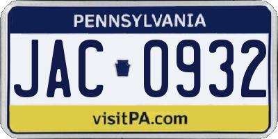 PA license plate JAC0932