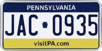 PA license plate JAC0935