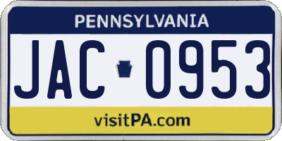 PA license plate JAC0953
