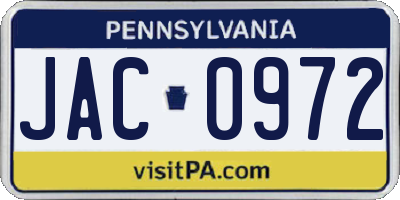 PA license plate JAC0972