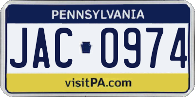 PA license plate JAC0974