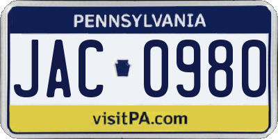 PA license plate JAC0980