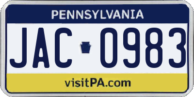 PA license plate JAC0983