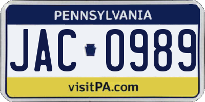 PA license plate JAC0989