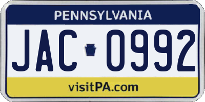 PA license plate JAC0992