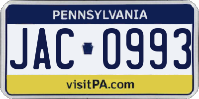PA license plate JAC0993