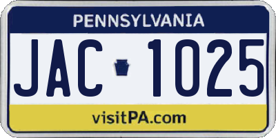 PA license plate JAC1025