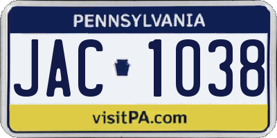 PA license plate JAC1038