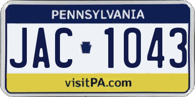 PA license plate JAC1043