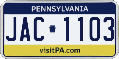 PA license plate JAC1103