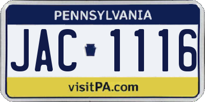 PA license plate JAC1116