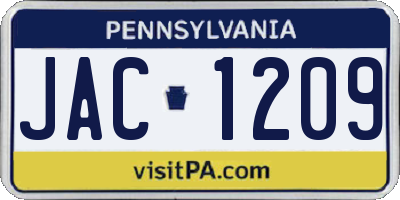PA license plate JAC1209