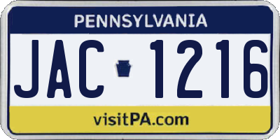 PA license plate JAC1216