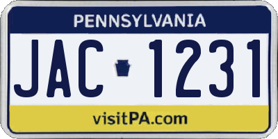 PA license plate JAC1231