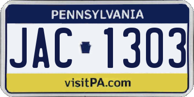 PA license plate JAC1303