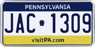 PA license plate JAC1309