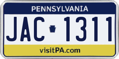 PA license plate JAC1311