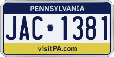 PA license plate JAC1381