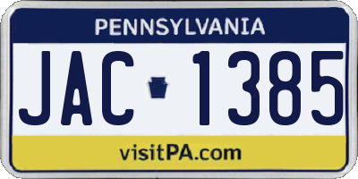 PA license plate JAC1385