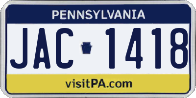 PA license plate JAC1418